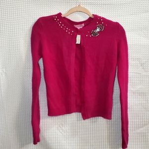 Vintage Pinkish Angora Beaded Cardigan Sweater Pink Size Small NWT